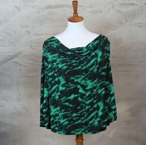 Michael Kors black & green blouse. Cowl neck L
